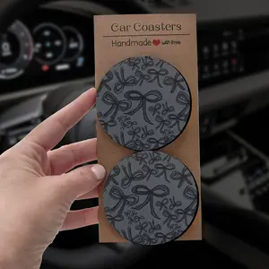 Coquette Aesthetic Car Coasters for Cup Holders, Cute Black Ribbon Bow Print Absorbent Neoprene Car Accessories for Women, Car Interior Decor, Car Interior Decoration, Universal Fit,2/4 Pieces Set, Car Interior Accessory