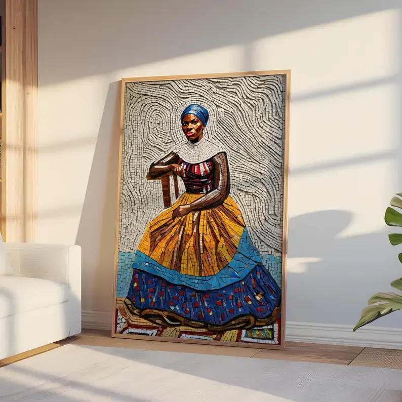Black History Inspired Art Print Poster, Juneteenth Wall Decor, African American Women Empowerment, Mosaic Style Artwork, Unframed Gift