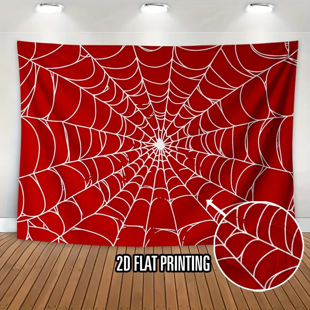 1pc Superhero Spider Web Party Banner - Large 2D Flat Printed Backdrop, Red Web Design, Perfect for Birthday Decorations, Photo Backgrounds and Theme Events, Polyester Material, Seasonal Variety, Spider Web Decoration