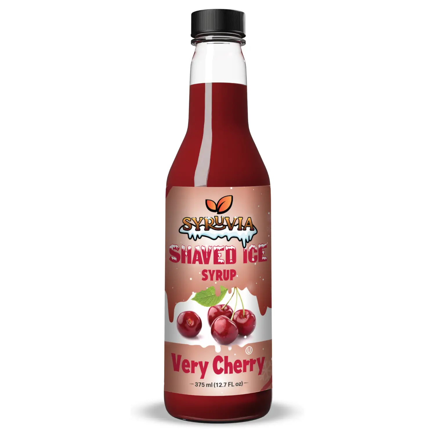 Syruvia Snow Cone Syrup 12.7oz - Very Cherry Syrup For Shaved Ice, Snow Cones, Slushies, Italian Soda, Popsicles. Kosher, Dairy-Free.