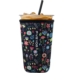 Reusable insulated neoprene sleeves for iced coffee cups, coffee coolies for iced and hot drinks