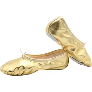 Womens PU Leather Ballet Slippers Dance Shoes Split Sole Belly Flat Adult Dance Trainers
