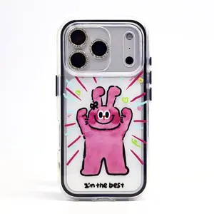 Suitable for iPhone 17 16 15 14 13 12 Cute Rabbit Silicone Phone Case, iPhone 16 15 Plus Pink Rabbit Silicone Male and Female Phone Case