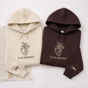 Anatomical Heart Embroidered Hoodies - Custom Roman Numeral Matching Hoodies for Valentine’s Day Gift, or Anniversary