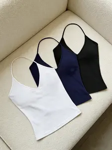 Three-Piece Halter V-Neck Tank Tops for Women, Womenswear, Slimming and Fashionable, Casual, Y2K Style, Sleeveless Short Top, Trendy and Stylish
