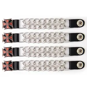 Milwaukee Leather 4-Piece Vest Extender Set - Red Iron Cross, Double Chrome Chains, 4-Inch-MLA6029SET - 4 Inch
