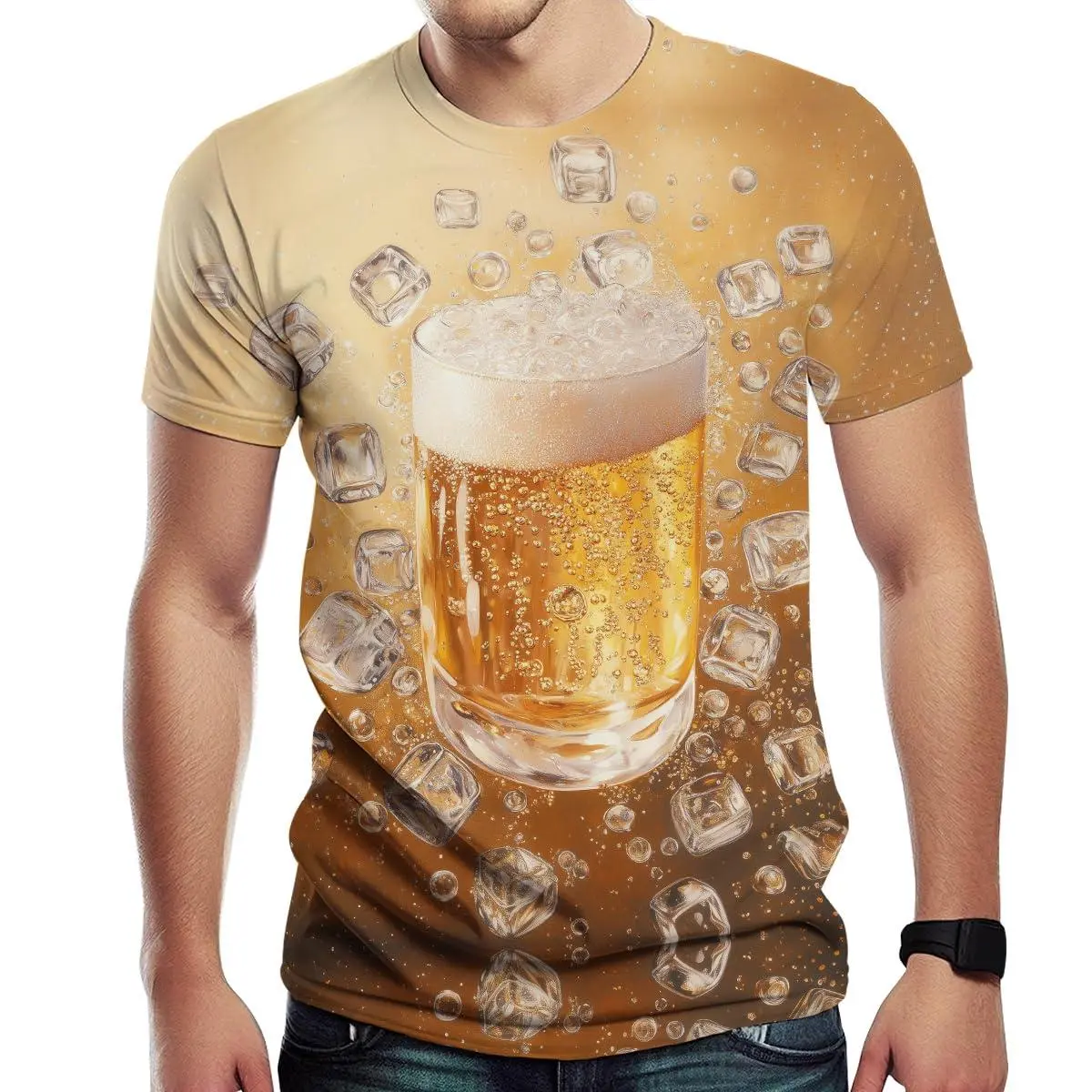 Casual 3D Beer Print T-Shirt, Unisex Round Neck Short Sleeve Streetwear with Vivid Colors, Breathable Fabric for Oktoberfest & Parties, Top, Tshirt, Relaxed Cut, Full-Body Print, Shortsleeve, Tee, Soft Fabric, Full-Print