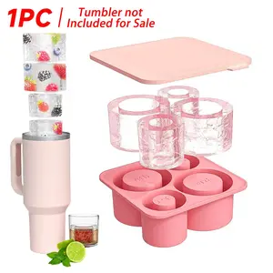Cup Shaped Ice Cube Mold with Lid, 1 Count 4-grid Flexible Silicone Ice Cube Mold, for 20oz 30oz 40oz Cup, Reusable Ice Cube Maker for Home Kitchen, Kitchen Gadgets Accessories