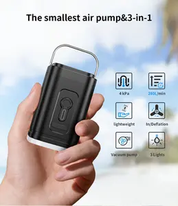 Ultra-Light 3-In-1 Cordless Air Pump | USB Rechargeable Inflator Deflator with LED Camping Light, 6 Universal Nozzles. Fast Inflation for Air Mattress, Pool Floats, Camping Gear & Emergency Use – Must-Have Camping Essential