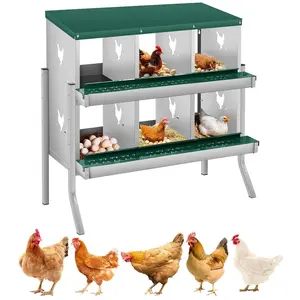 Garvee Chicken Nesting Boxes, Two-Tier Metal Chicken Egg Laying Box with 6 Compartments Large Vented Holes for Egg Collection