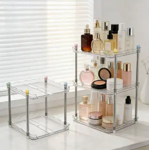 3-Tier Clear Storage Rack with Colorful Ball Knobs - Multi-Purpose Desktop Organizer for Bathroom, Vanity, Kitchen & Dorm