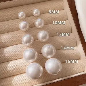 Classic White Pearl Stud Earrings, 6-16MM Sizes, Hypoallergenic Round Pearl Earrings, Minimalist Elegant Jewelry for Daily, Wedding & Bridal Wear