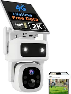 4G LTE Solar Cellular Security Camera Outdoor Wireless, Lifetime Free Data&No Monthly Fee, No WiFi, 360° PTZ, 2K Night Vision, Human Tracking, PIR, 2-Way Audio, 32GB TF Card, IP66 Waterproof