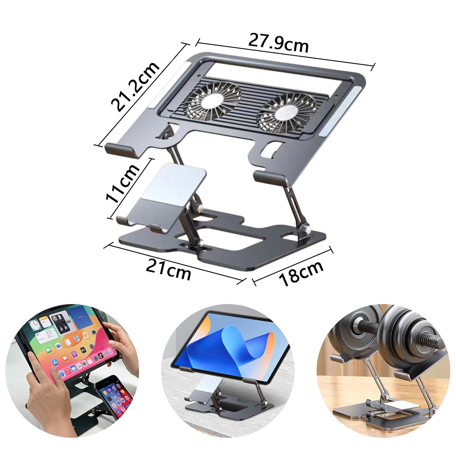 Laptop Stand Adjustable Foldable Aluminum 2-in-1 Multifunctional Hub for Gaming Laptop & Mobile Stand Super Stable Dual-turbo Cooling Computer Tablet