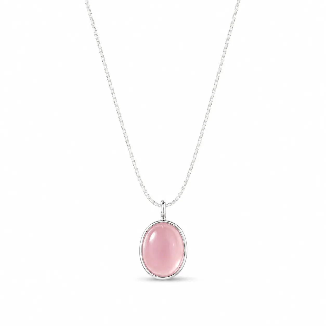 Pink Oval Pendant Necklace for Women, Elegant Translucent Cabochon Necklace with Delicate Silver-Tone Chain, Minimalist Everyday Jewelry for Date Night, Birthday, Anniversary, Bridesmaid, Holiday & Gift