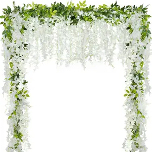 4pcs Wisteria Artificial Flowers Garland, 7.2Ft/Piece Wisteria Hanging Flowers Garland for Wedding Arch Decoration Outdoor Ceremony Home Backdrop Garden (Pink,White)