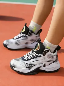Youth Athletic Basketball Shoes Lightweight Cushioning Breathable Mesh Anti-Slip Outsole Perfect for Training & Games