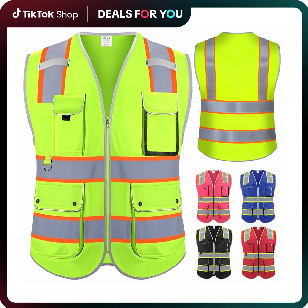 Reflective Safety Vest for Men Women, High Visibility Safety Vest with 8 Pockets Zipper Front, Meets ANSI Standards High Visibility,TikTokShopfalldeal