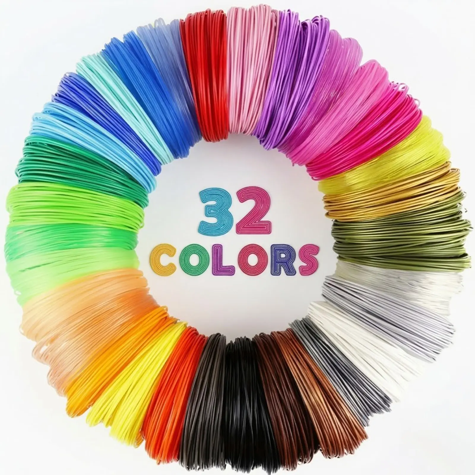 3D Pen PLA Filament Refills, 1.75mm Diameter, 32 Colors, 10ft Per Color, Total 320ft, Compatible with 3D Printing Supplies, Pla Filament 3D Printing Supplies