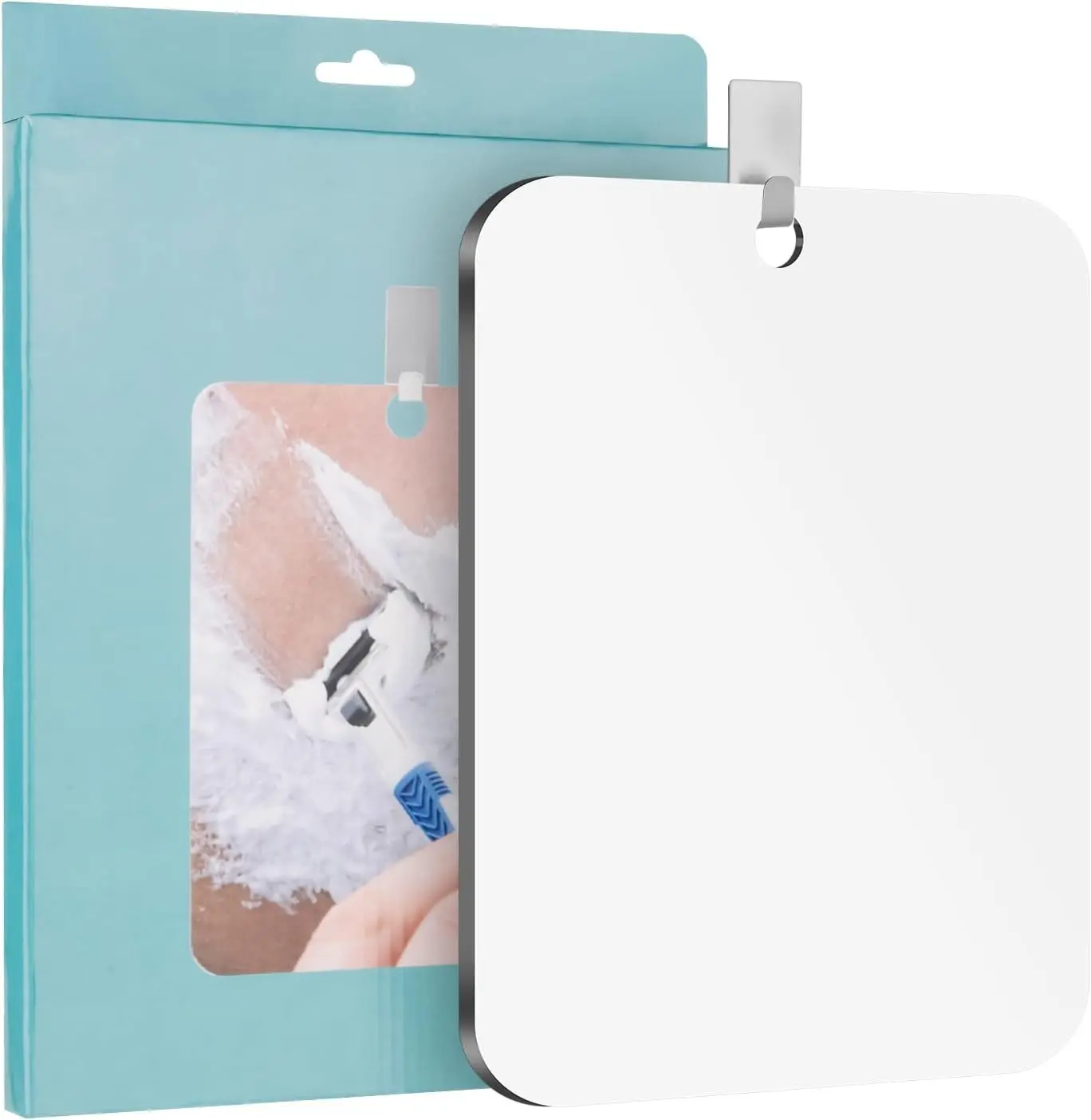 Fogless Shatterproof Wall Hanging Shower Mirror Anti Fog Acrylic Bathroom Mirror with Steel Hook for Shaving & Makeup 9.84inx7.87in