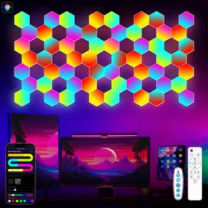 RGB Intelligent Hexagonal Wall Lamp, Color Changing Ambient Night Light, Hexagon Shape, MeRGBW APP Control, DIY Music Sync for Game Room Home Decor