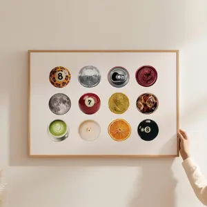 Retro Aesthetic Collage Poster, Leopard 8 Ball Print, Vintage Circles Collage Print, Funky Disco Wall Print, Horizontal Dorm Room Collage