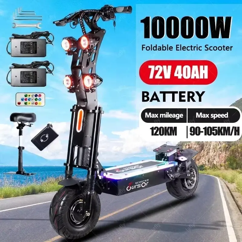 Unisex Dualtron X13 72V40Ah High-Power Offroad Stunt E-Scooter, 2-Wheel Dual Wheel Stunt Model, 10000W Dual Motor, 80 mi Range, 14" Off-Road Vacuum Tires, 4-Piston Brakes, Foldable Commuter, App Controlled, Detachable Seat, 440lb Capacity