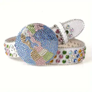 Y2K Cartoon Rhinestone , Wide Sparkly Crystal Buckle Waist  for Women, Adjustable Punk Style  in White & Black coral belt