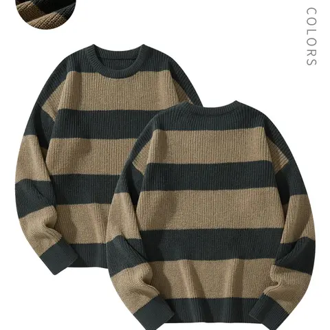 【Black Friday】Men’s Fall/Winter Striped Crew-Neck Knit Sweater, Casual Regular-Fit Long-Sleeve Style for Daily & Outdoor Wear