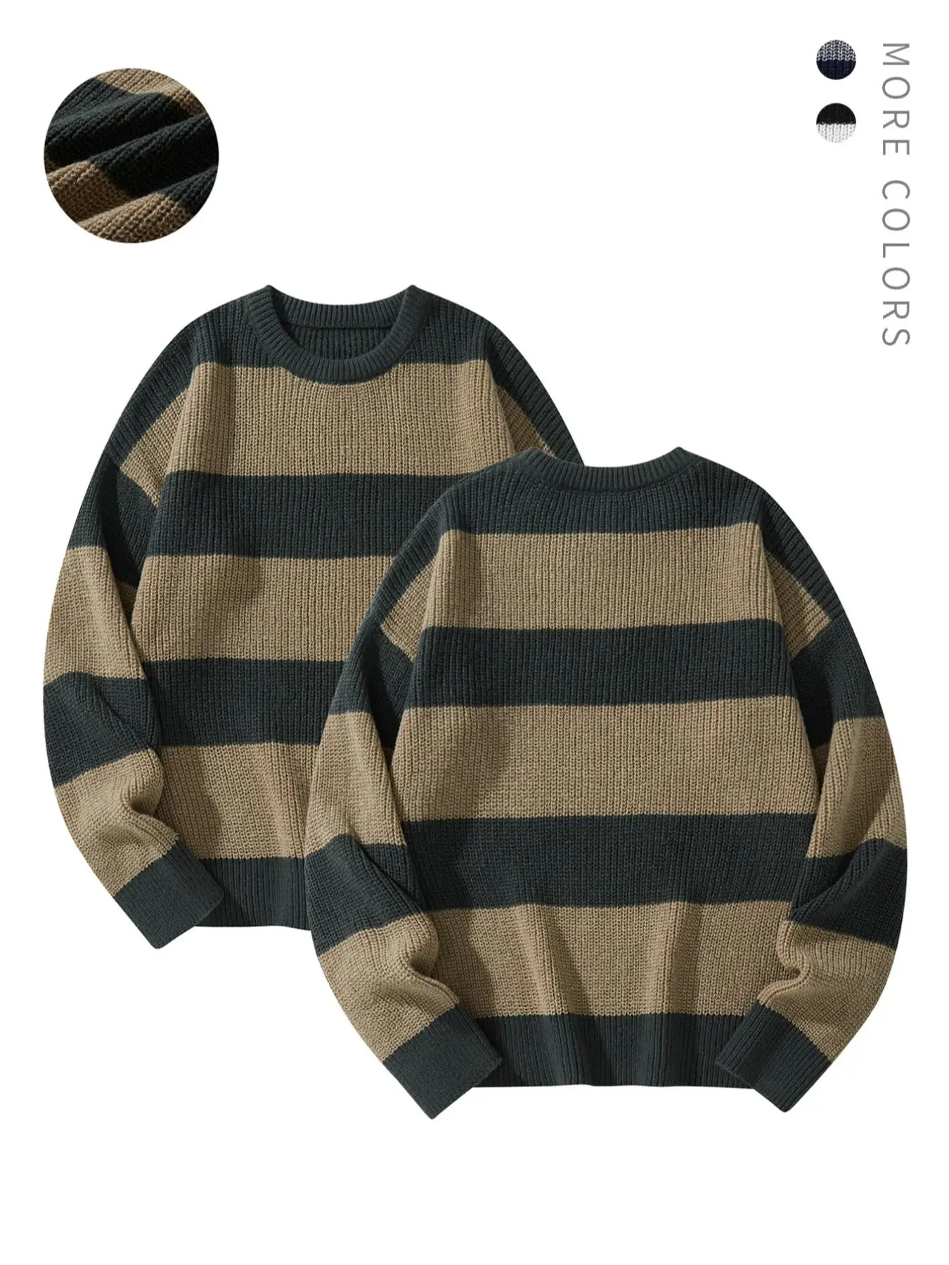 Men's Striped Print Round Neck Sweater, Regular Fit Long Sleeve Jumper for Fall & Winter, Men's Knit Pullover for Daily Wear, Going Out Outfit