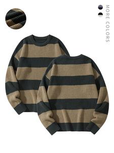 men's striped print round neck sweater, regular fit streetwear long sleeve jumper for fall & winter, fall clothes, men's knit pullover for daily wear, 90s clothes, going out tops, knitted sweater, vintage clothing