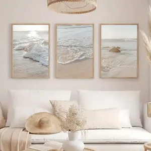 Bohemian Beach Coastal Canvas Wall Art Print, Modern Sunset Sea Poster, Home Decor, Nautical Theme, Unisex Ocean Artwork