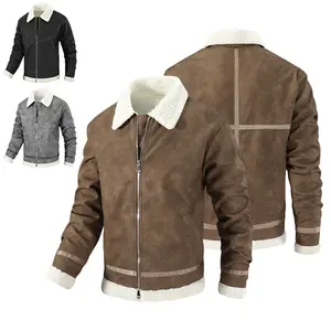 Autumn and winter retro locomotive style jacket lamb wool lapel collar cuffs warm design zipper cardigan old texture to create tough and handsome wear, autumn and winter eye-catching and warm texture single product casual outdoor daily wear Menswear Tops