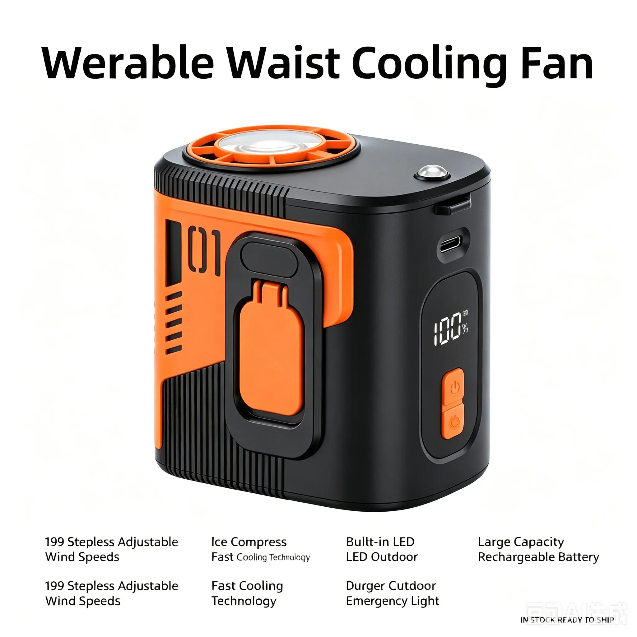 Wearable Waist Turbo Cooling Fan with Adjustable Belt, 5000mAh Battery, 10 Speed Settings, 5300RPM Airflow, LED Lights, 5000mAh Battery, Automatic Operation, Suitable for Outdoor, Construction Site Use