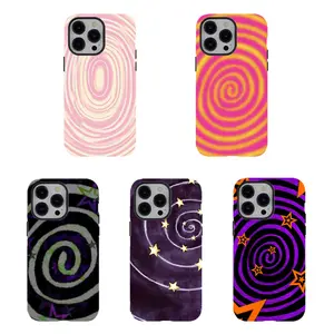 [No magnetic]  Spiral Swirl Star Phone Case,Aesthetic Dual-Layer design durable phone Cover,Psychedelic Y2K Print for iPhone 17 16 15 14 13 12 11 8 7 for Samsung Series,Shockproof Protective hard Cover,perfect gift for her