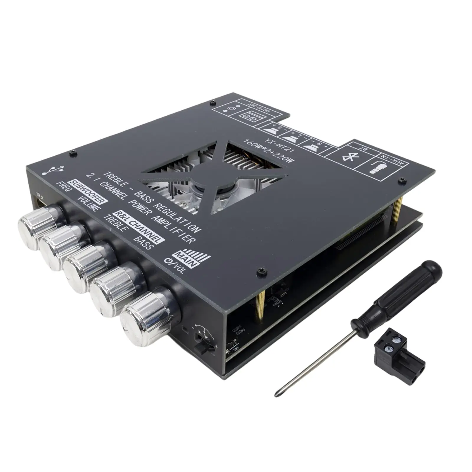 Upgraded HT21 Bluetooth Amplifier Board, 2.1 Channel 160W x 2+220W Subwoofer Stereo Mini Audio Power Amplifier Module TDA7498E HiFi Chips,BT USB AUX Input DC 15-36V for DIY Home Speakers