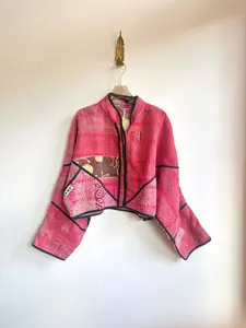 Reversible Kaira Quilted Cropped Jacket in Colors Pink, Red, Black, Brown & Cream, Purple, Red, Pink