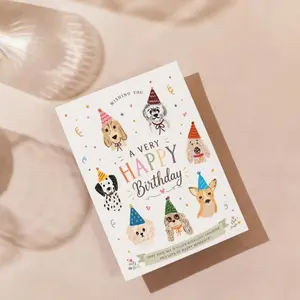 Cute Dog Birthday Card, Dog Lover Card, Illustrated Dog Card, Happy Birthday Card for Him Her, Animal Greeting Card