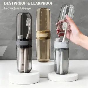 Two-in-one travel toothbrush box, portable travel toothbrush and toothpaste storage container, transparent toothbrush container with mouthwash cup, suitable for travel, camping, school dormitories, bathrooms