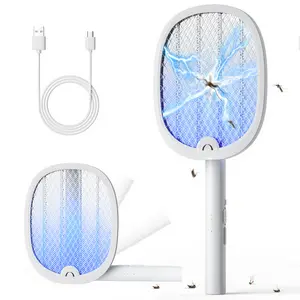 Electric Fly Swatter Foldable Bug Zapper Racket Rechargeable Wireless Bug Zapper Racket 2 in 1 Mosquito Killer with Purple Attractant Light Rechargeable 1800mAh for Indoor Home Backyard Patio Camping tiktokshopspringglowup