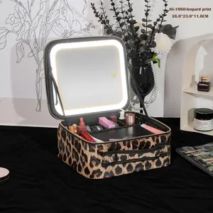 Cosmetic Portable Travel Storage Box Makeup Case with Led Light Mirror NONE