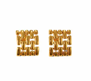 Aalyiah Studs | Chunky Gold Geometric Grid Stud Earrings | Ambre’ Jewelry