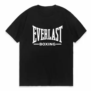 EVERLAST Men's Boxing Logo T-Shirt - Short-Sleeve, Breathable, Casual Cotton Knit Harajuku Street Fashion Round Neck Top