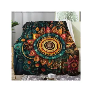 1pcBohemian Mandala Throw Blanket, Floral Blanket Couch Bed Sofa, Exotic Hippie Blankets And Throws, Decor & Gifts, Super Flannel Blanket,