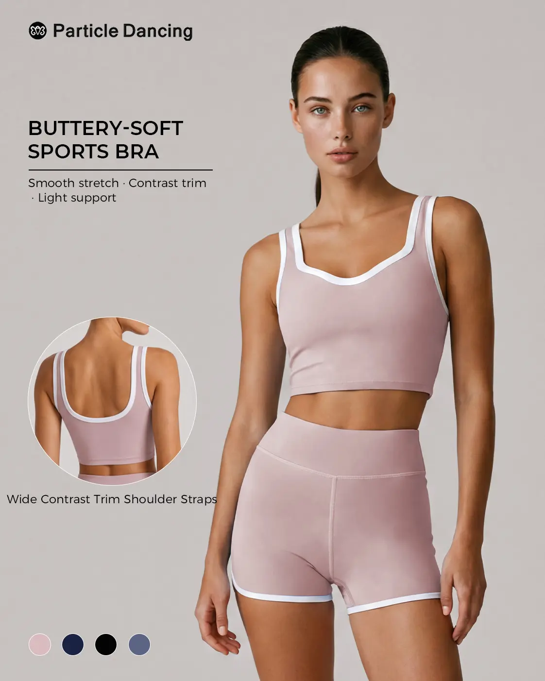 Women's Longline Sports Bra, Buttery Soft Polyamide Mix with Contrast Trim & Open Scoop Back, Light Support for Pilates & Gym