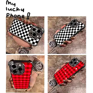 Black Checkered Four-corner Drop-proof TPU IPhone Case For IPhone 17 16 15 14 13 12 11 Pro Max High-quality Summer Essential With MagSafe Support Simple And Stylish Camera Protection Shockproof And Drop-proof Phone Case L346 347  Labor Day special