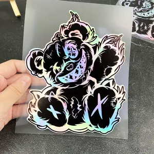 1PC Dark Bear Pattern Car Stickers, Reflective Laser Theme, Evil Cartoon Demon Bear Decal, Universal Car Sticker, JDM Suitable for Cars, Motorbikes, Laptops and Skateboards, Great for Halloween and Christmas Gifts!