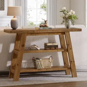 TRIBEWOOD Solid Wood Console Table, 47.24" Long Farmhouse En,tryway Table with 3-Tier Shelves, Rectangular Couch Tables Behind Sofa, Narrow Accent Tables for Hallway, Entrance, Foyer, Living Room, Vintage Furniture