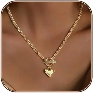 Stainless Steel Heart-Shaped Necklace, Heart Pendant, Adjustable Women'S Collarbone Chain, Fashionable Daily Accessory