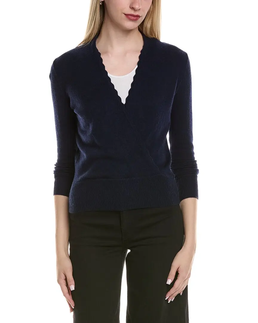 sofiacashmere Modern Faux Wrap Wool & Cashmere-Blend Sweater